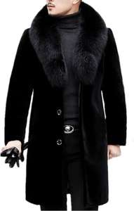 Abrigo Largo de Lana Premium para Hombre con Cuello de Piel de Visón Auténtica, Cierre de Botones y Cremallera - Chaqueta de Lujo para Invierno - Product Image 2