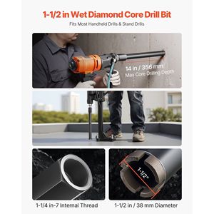 High-Precision 1-1/2 Inch Diameter Wet Diamond Core <b>Drill</b> <b>Bit</b> <b>for</b> <b>Masonry</b> <b>Concrete</b> 14 Inch Drilling Depth 1-1/4 In-7 <b>Concrete</b> - Product Image 2