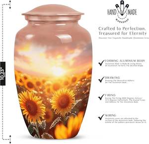 Urna Funeraria Grande con Bolsa de Terciopelo, Diseño Atardecer de Girasoles, para Cenizas Humanas, para Hombres y Mujeres Adultos - Product Image 2