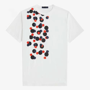 เสื้อยืดแขนสั้นสีดำสำหรับผู้ชาย ลายจุดสีแดง ขาว น้ำเงิน คอกลม ทรงปกติ สวมใส่สบาย ผ้าฝ้าย 100% พิมพ์ลายสกรีน - Product Image 4