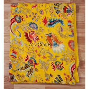 ผ้าห่มคันธาลายดอกไม้หลากสี ทำมือจากอินเดีย ผ้าฝ้ายแท้ 100% สไตล์โบฮีเมียน สำหรับเตียงนอน มีจำหน่ายในราคาขายส่ง - Product Image 5