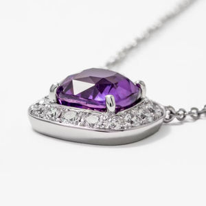 Stunning 14K White Gold Cushion Purple Sapphire and D G VS Diamond Halo Pendant Necklace Perfect for Bridal Styling and Parties - Product Image 3