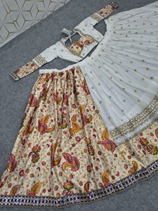 LAUNCHING IN <b>WHITE</b> COLOUR <b>LEHENGA</b> CHOLI WITH DUPTTA EMBOSSED WORK - Product Image 6