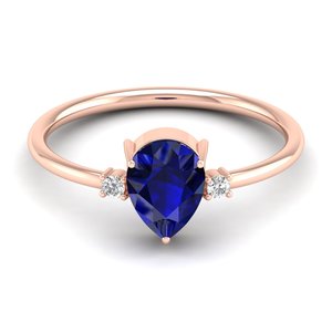 Anillos de Zafiro Azul de 1 Quilate con Corte Pera en Oro Rosa de 14K, Diseño de Lujo REYES, para Mujer, con Certificado GRA, Joyería de Regalo con Moissanita - Product Image 1