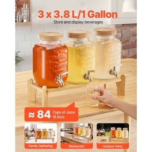 Lot de 3 distributeurs de boissons en acier inoxydable de 1 gallon, distributeur de jus en verre avec support en bois pour les fêtes, ensembles de service de boissons - Product Image 2