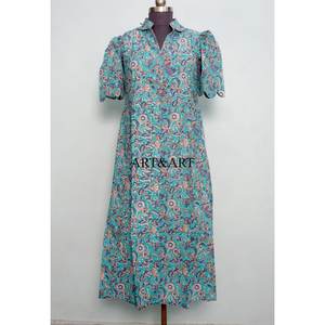 Vestido Midi Kangura de Algodón Hecho a Mano en India, Vestido con Estampado Floral, Bonito y Dulce, Informal para el Día a Día, para Fiestas, Estilo Línea A - Product Image 3