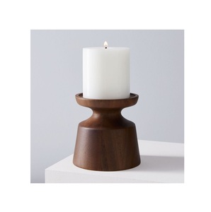 Handcrafted Acacia Wood Pillar Candle Holder Modern Geometric <b>Hourglass</b> Silhouette Elegant Solid Wood Pedestal for Table - Product Image 2