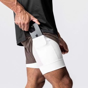 Custom Wholesale Printed 2 in 1 Sweat Compression Mens Gym Shorts <b>Polyester</b> Fitness <b>Boxer</b> Cargo Running & Workout Sports Short - Product Image 3
