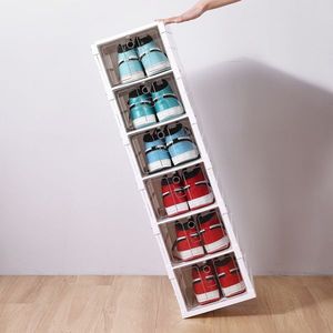 Organizzatore per Scarpe Impilabile a 6 Livelli in Plastica Bianca, Contenitori Pieghevoli per Sneaker, Portascarpe per Armadio - Product Image 1