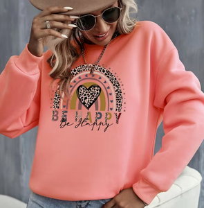 Sudadera Suave de Cuello Redondo Color Coral para Mujer, con Estampado de Corazón de Leopardo Arcoíris, Manga Larga, Informal, Tejida, para Otoño - Product Image 5