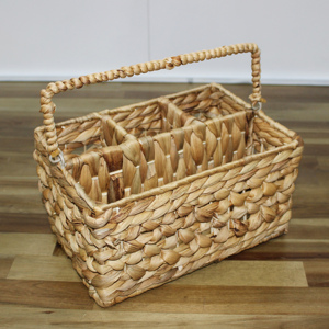 New Design Water Hyacinth Wine Carrier Iron Basket Rectangle Bottle Holder - Product Image 1
