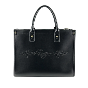   Sac fourre-tout Midnight noir en similicuir, sac à main à bandoulière avec logo embossé, grand sac de transport, sac fourre-tout tendance pour femme au quotidien - Product Image 4