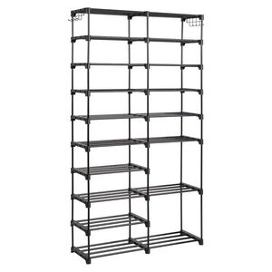 Scarpiera a doppia fila a 10 livelli in tessuto non tessuto con tubi in ferro 85,7*29,8*158 cm, nera, grande capacità, salvaspazio, con imbottitura in PP e finitura laccata - Product Image 3