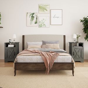 Farmhouse-Style Rustic Wooden Nightstand <b>Tall</b> Bedside <b>Table</b> with Electrical Outlets and Charging Station 2 Sets - Product Image 6