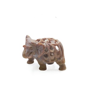 Hand Carved Marble Elephant Sculpture Natural Stone Animal <b>Figurine</b> Wildlife Ornament With Open Work Lattice Design Jali Work - Product Image 1