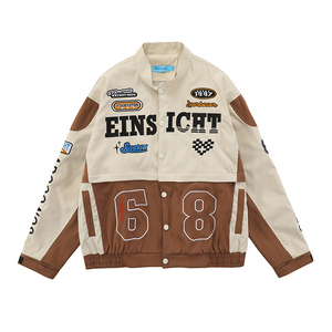 High Quality ODM OEM Customized 100% Cotton Racer Varsity <b>Jacket</b> <b>Slim</b> <b>Fit</b> Plus Size Long Streetwear Stand Collar - Product Image 4