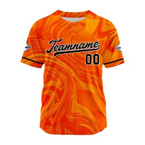Maillot de baseball personnalisé à motif tourbillon orange, impression sublimée, unisexe, manches courtes, boutons sur le devant, séchage rapide, vêtements d'équipe pour adultes - Product Image 2
