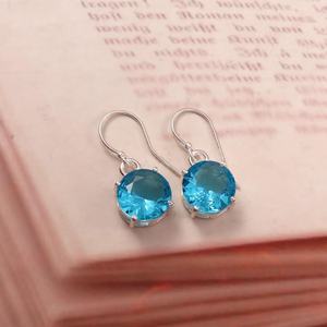 925 Sterling Silver Gold Plated <b>Blue</b> Topaz Round Gemstone <b>Stud</b> <b>Earrings</b> Handmade Luxury Women's Party Gift Wholesale - Product Image 5