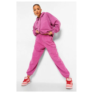 Conjunto de Sudadera con Capucha de Forro Polar Rosa para Mujer, Manga Larga, Cintura Alta, Corte Holgado Informal, Color Sólido, Manga Abullonada, Traje Deportivo para Todas las Temporadas - Product Image 2