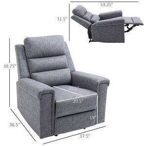 Poltrona Reclinabile Moderna per Home Theater in Tessuto di Lino con Braccioli e Schienale Imbottiti, Grigia - Product Image 2