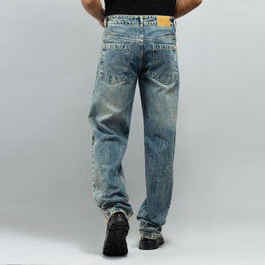 Pantalon en jean déchiré taille haute pour homme, coupe droite, style urbain, en coton, poids moyen, fermeture boutonnée - Product Image 3