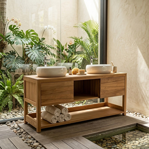Teak Bathroom Vanity <b>Unit</b> for Hotel Project Double Vessel Basin Counter Cabinet Commercial Resort Contract Furniture Indonesia - Product Image 5