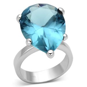 Anello LOAS864 in Vetro Sintetico Blu Mare, Argento Sterling 925 Placcato Rodio, Categoria Prodotti Piatti e Vassoi - Product Image 1