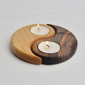 Yin Yang Zen Handmade Wood <b>Tea</b> <b>Light</b> Holder Set for Christmas & Easter Home Patio Event Decor - Product Image 2