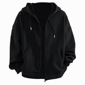 Sudadera con Capucha Negra con Cierre Completo para Hombre, Sudadera de Forro Polar, Corte Regular, Chaqueta de Punto para Invierno, Ropa Casual - Product Image 1