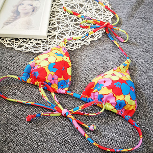 OEM Floral Printed 2 Piece Women Beachwear Bikini Set Custom Design Backless Bra And Thong Sexy Women Swimming Suit Set - Product Image 3