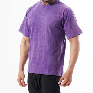 Top Rated Vintage Acid Wash Oversized T-Shirt Men Heavy Cotton Streetwear Cropped Regular Fit Front Knitted 250g Quick Dry - Product Image 6
