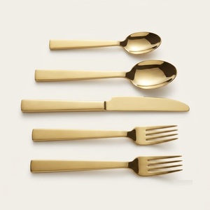 Juego de cubiertos dorados de 5 piezas, cubertería de acero inoxidable de primera calidad, juego de vajilla moderna dorada y plateada para el hogar, restaurante, boda - Product Image 1