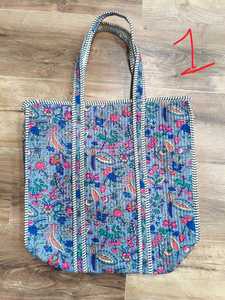 Handmade Vintage Large Tote Handbag Quilted <b>Patchwork</b> Indian Cotton Washable Grocery <b>Bag</b> Printed Design for Women's Daily Use - Product Image 3