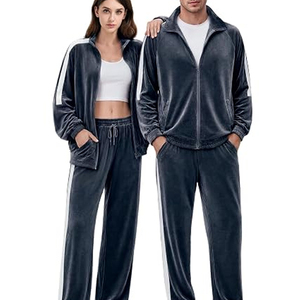Mens 2 Piece <b>Velour</b> Tracksuit Full Zip Jackets Pants Velvet Jogging Suits Sweatsuit Set - Product Image 2