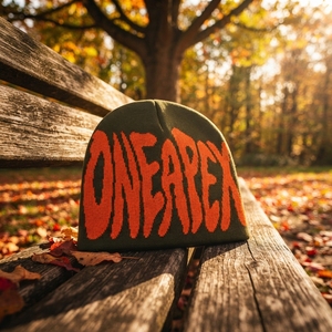 Bonnet en tricot vert olive personnalisé ONEAPEX avec logo orange, streetwear, chaud pour l'hiver, unisexe, OEM ODM - Product Image 5