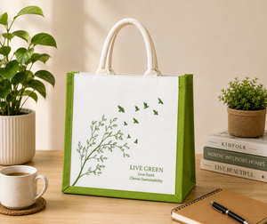 Live Green Jute Tote <b>Bag</b> Animal Prints <b>Medium</b> <b>Size</b> Eco-Friendly Beach Tote & Exhibition <b>Bag</b> for Groceries - Product Image 6
