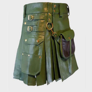 Kilt Tradicional Escocés Hecho a Mano en Cuero PU 100% Verde con Bolsillos 2026 - Product Image 1