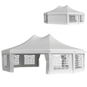 Tenda a baldacchino bianca 29FT X 21FT per eventi e feste, impermeabile, a doppio strato, con 2 pareti laterali in PVC a scomparsa, in acciaio e poliestere - Product Image 1