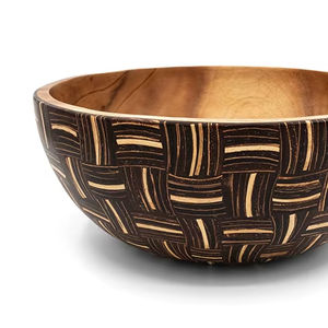 Tazón para Servir Hecho a Mano con Madera de Acacia y Incrustaciones de Cáscara de Coco, Diseño Contemporáneo, 30cm y 25cm, Apto para Alimentos, Uso Doméstico, Bali - Product Image 1