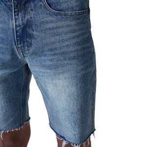 Shorts en jean personnalisés pour hommes, fabriqués en usine OEM, respirants, vintage, coupe droite, avec patch brodé, taille mi-haute, bleu délavé pour l'été - Product Image 5