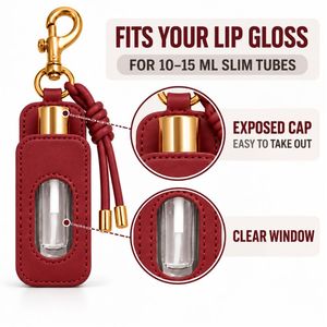 Porte-clés pour brillant à lèvres en cuir PU bordeaux personnalisé, vente en gros - Product Image 2