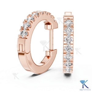 Custom Lab Grown CVD HPHT Diamond Single Row Pave Huggie Hoop <b>Earrings</b> Snap Back 14K <b>Solid</b> Gold Luxury Fine Women Bridal Jewelry - Product Image 4