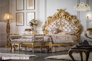 Lit en teck moderne et élégant, sculpté à la main, avec tabourets latéraux et tables de chevet, taille personnalisée, couleur personnalisée - Product Image 4