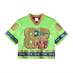 Maillot de football personnalisé vert néon en mesh 2026, vêtement de sport, crop top à manches courtes, numéros brodés, pour hommes et femmes, vente en gros 100% - Product Image 1