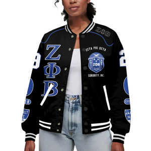 Chaqueta Universitaria Zeta Phi Beta para el Día de los Fundadores, con Parches de Chenilla Bordados, Impermeable, para la Vida Griega de la Hermandad - Product Image 1