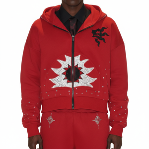 ชุดวอร์มแบบสวมใส่สบาย ทรงโอเวอร์ไซส์ ผ้าเทอร์รี่ 100% คอตตอน ตกแต่งด้วยคริสตัล ซิปหน้า  ไม่ยับง่าย เหมาะสำหรับใส่ลำลองหรือเล่นกีฬา  แบบ unisex - Product Image 1