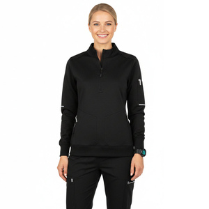Blouse médicale unisexe extensible de haute qualité, à col zippé, pour médecins et infirmières, avec ourlet et poignets côtelés - Product Image 1