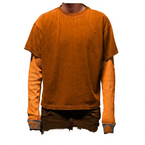 T-shirt Homme Oversize à Manches Courtes, Manches Contrastantes, Tricoté 100% Coton, Col Rond, Style Urbain, Couleur Unie, Respirant - Product Image 5