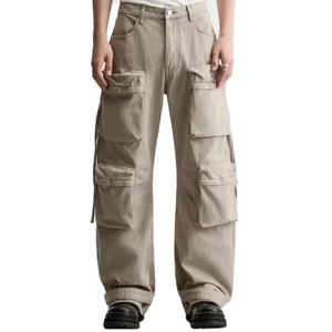 Pantalones Cargo Color Caqui para Hombre, Cintura Alta, Múltiples Bolsillos, Material de Lona, Estilo Workwear, Corte Recto, para Otoño - Product Image 1