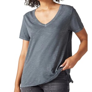 T-shirts personnalisés en coton biologique pour femmes, col en V, manches courtes, décontractés, respirants, unis, pour l'été, vêtements de sport - Product Image 6